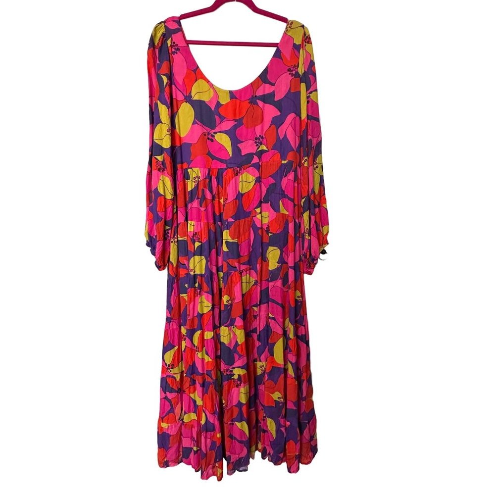 Little Party Dress Womens Purple Hot Pink Red Floral Long Sleeve Maxi Bright